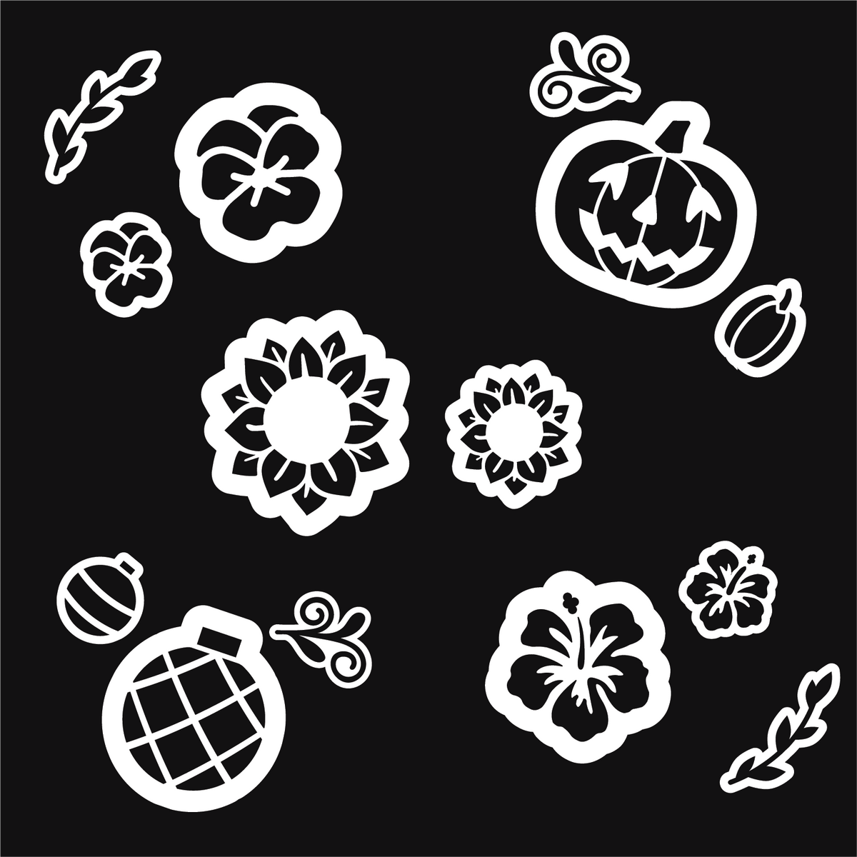Plata Chalkboards Magnetic Seasonal Stencil Set: small and large Pansy spring stencils, large and small sunflower summer stencils, Jack o&#39; lantern and pumpkin fall stencils, large and small ornament stencils for chalkboards and whiteboards