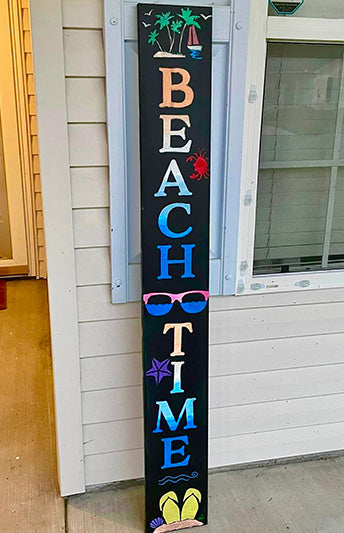 Beach Time welcome chalkboard sign for summer porch decor, created with letters stencils