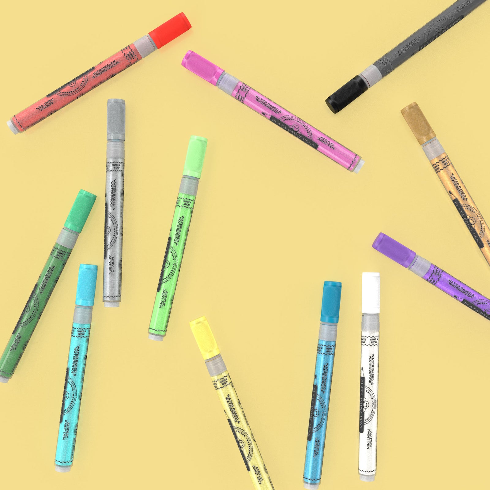 Plata Chalkboards 12 pack of waterproof and erasable markers for chalkboards in metallic colors