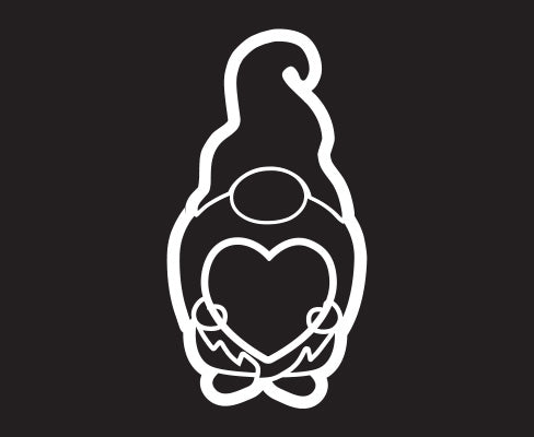 Interchangeable holiday gnome stencil for chalkboards, gnome holds heart stencil to craft a cute gnome Valentine’s day chalkboard sign