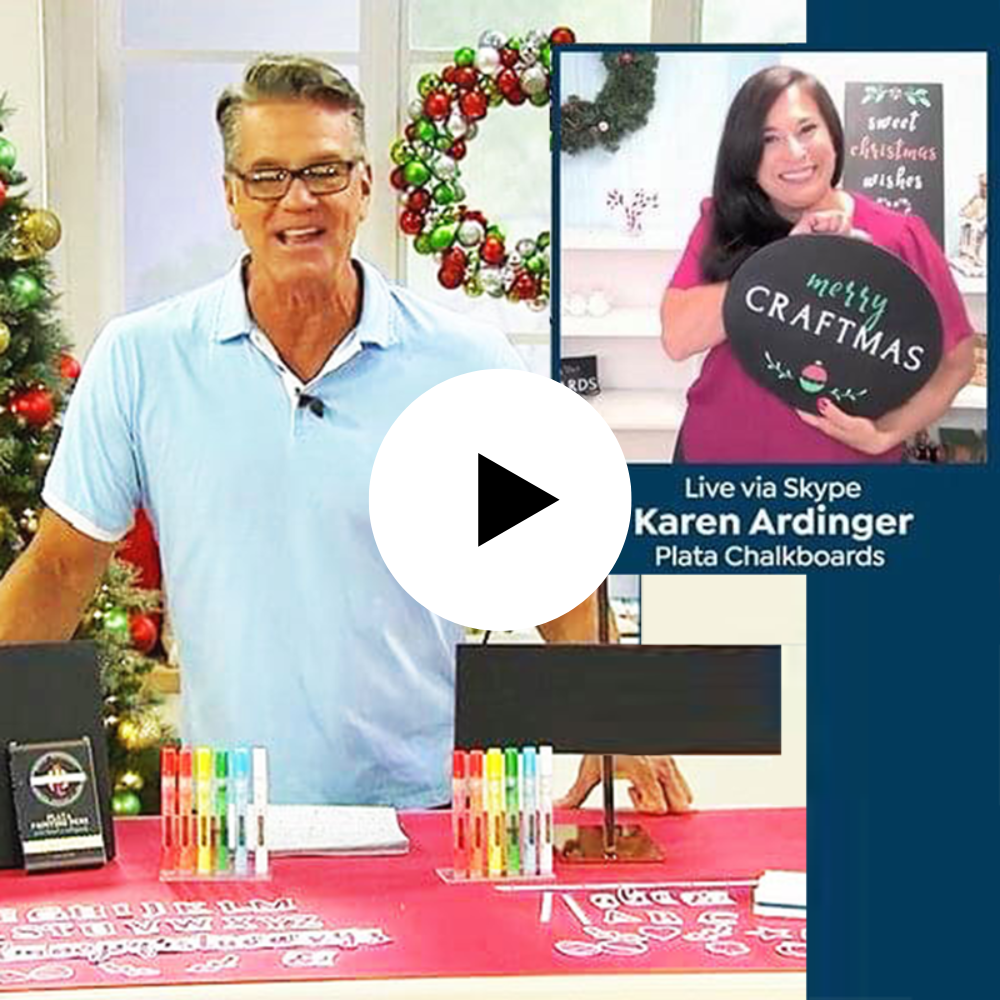 Plata Chalkboards on HSN demonstrating their chalkboards and magnetic chalkboard stencil craft kits during HSN Craft Day