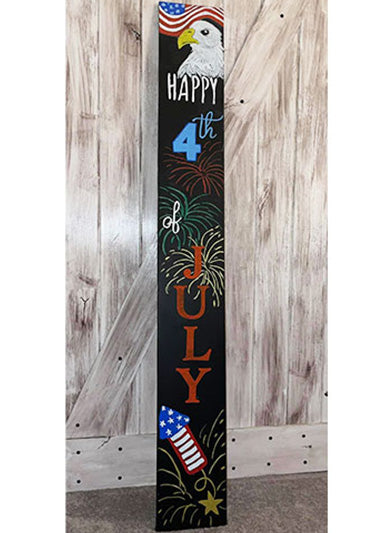 Amazing 4th of July chalkboard art with American eagle and fireworks drawing on a large yard chalkboard