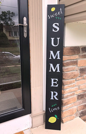 Sweet Summer Time chalkboard art using magnetic chalkboard stencils on outdoor chalkboard, DIY summer decor
