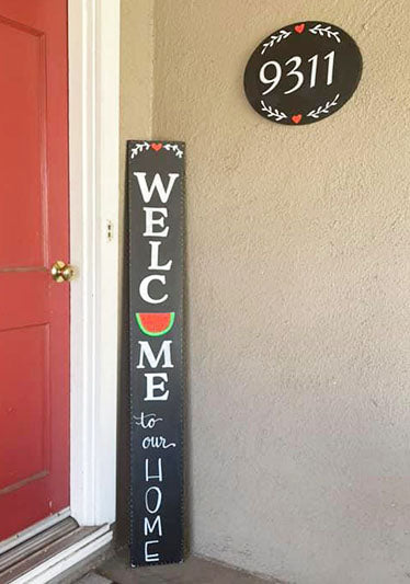 Welcome to our home chalkboard welcome sign with watermelon design - perfect for summer DIY decor