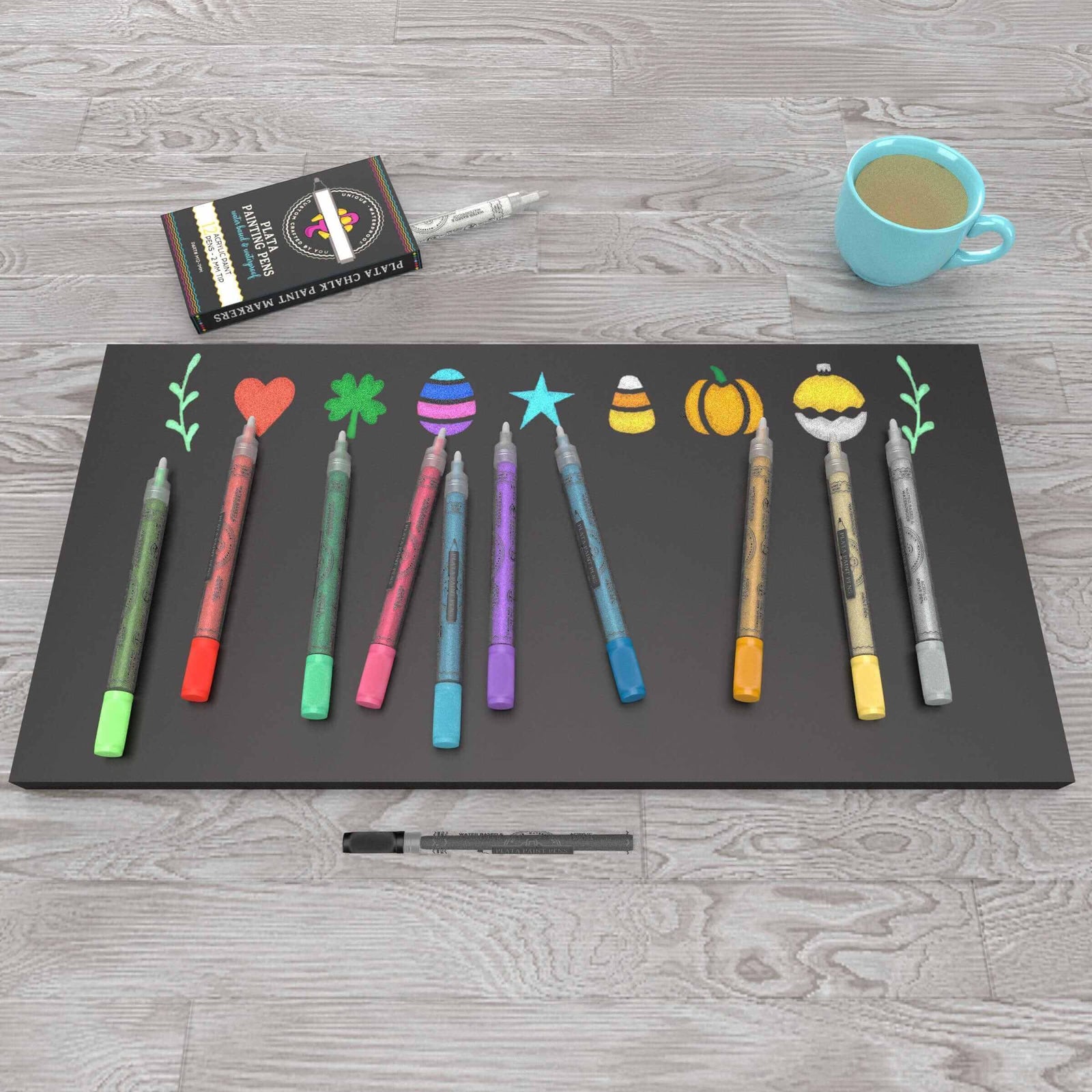 Plata Chalkboards 12 pack of paint markers with metallic inks, waterproof erasable paint pens