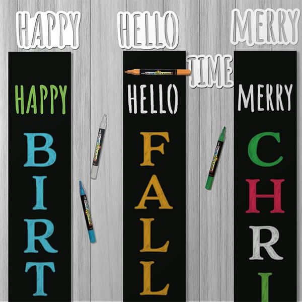Happy, Merry, Time, Hello word stencils for easy welcome sign on chalkboards