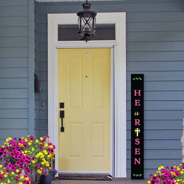 He is Risen Easter vertical outdoor porch sign chalkboard stenciled with easter chalkboard stencils