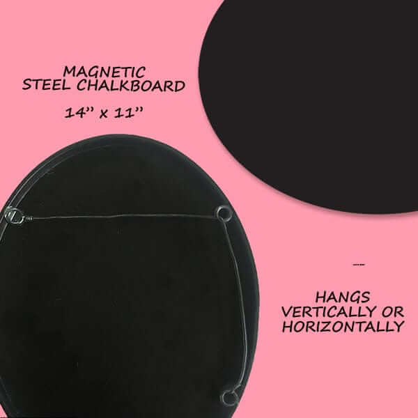 Frameless magnetic oval chalk board sign 14&quot; x 11&quot; can hang vertically or horizontally on wall 