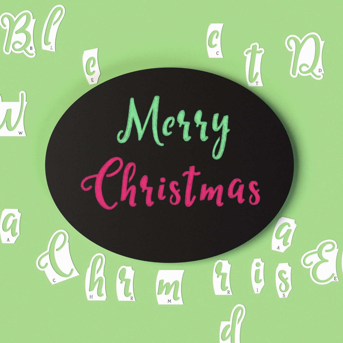 Merry Christmas chalkboard sign, an easy Christmas craft made with magnetic calligraphy letter stencils for easy DIY chalkboard