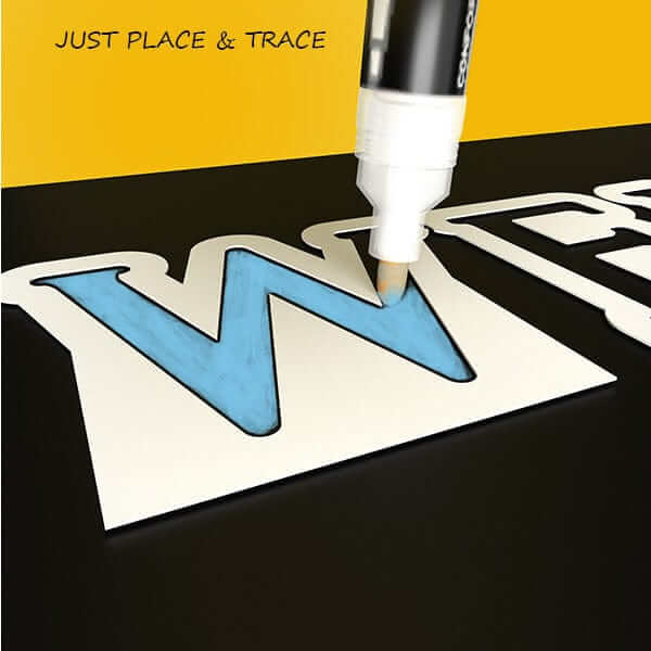 Create beautiful chalkboard calligraphy with magnetic chalkboard stencil letters. Just place stencils on chalkboard and fill with painting pens.  Easily make custom signs by lining up the stencil letters and painting with the pens