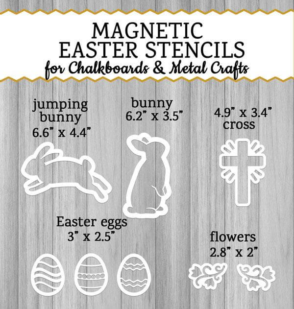 A collection of Easter Stencils for Chalkboards- Magnetic reusable stencils - Easter bunny stencil, jumping bunny stencil, cross stencil, easter egg stencils and vine flower stencils for signs