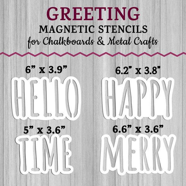 Magnetic Word Stencils Accessories for Plata Porch Welcome Sign Chalkboards.  Hello Stencil, Happy Stencil, Time Stencil and Merry Stencil for DIY Holiday Outdoor Signs