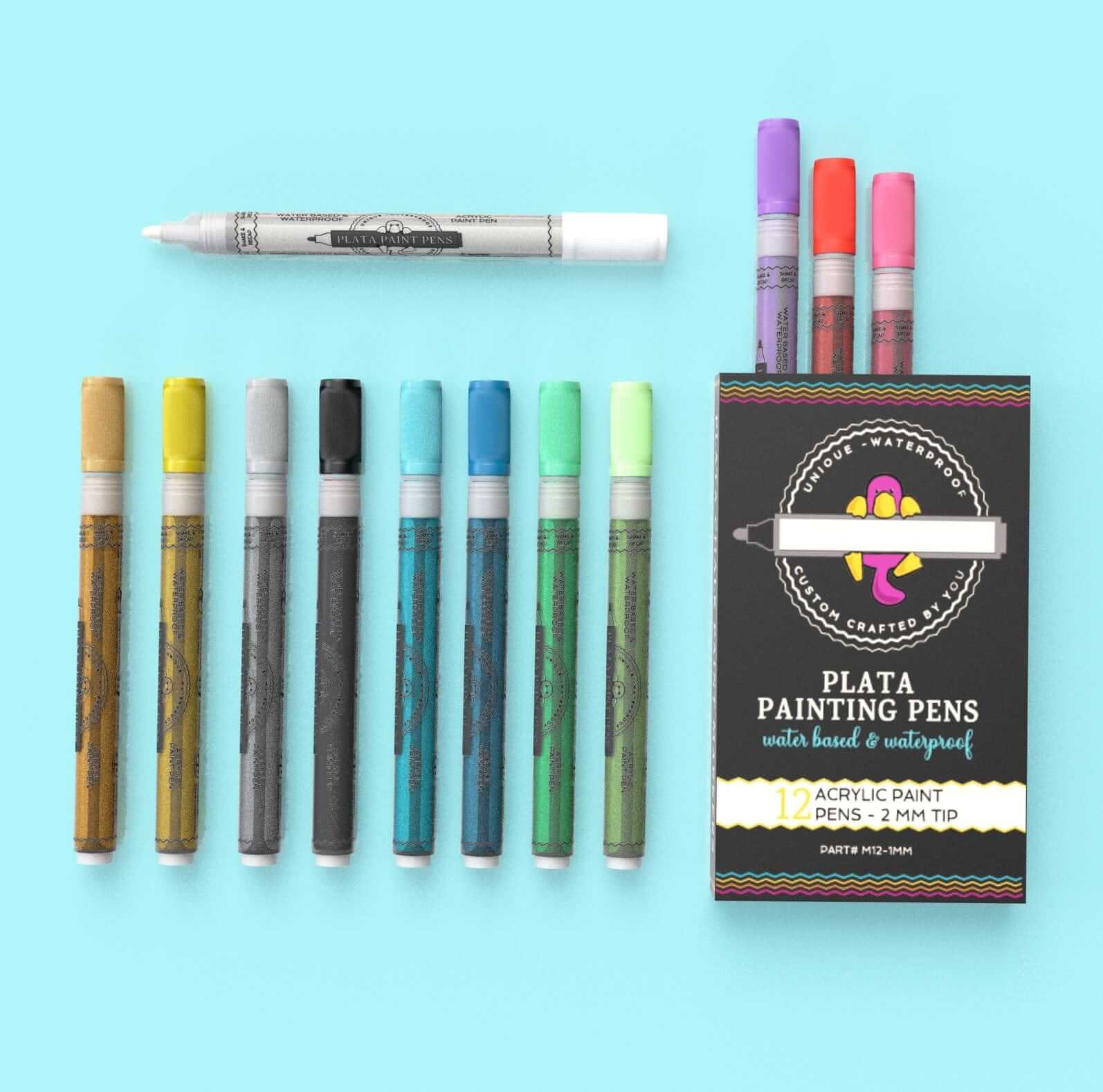 Plata Chalkboards 12 pack of paint markers with metallic inks, waterproof erasable paint pens