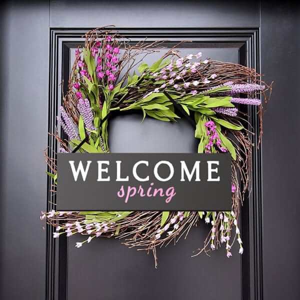 Welcome Spring hanging door sign chalk board made with magnetic chalkboard stencils and chalk markers 