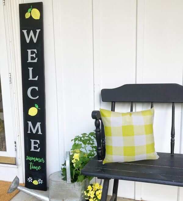 Vertical Welcome Summertime Porch Sign Large Chalkboard Outdoor Sign Crafted with Letter Stencils to create a large outdoor sign. Lemons Welcome Sign for Porch - Plata Chalkboards DIY Welcome Sign Kit